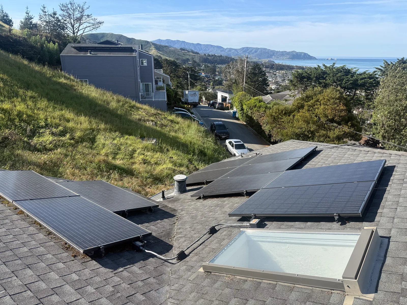 Dirty solar panels covered in dust and pollen before professional cleaning